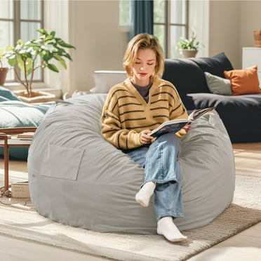 Gianna 3FT Comfy Bean Bag Chair for Adults, Lounger with Removable Plush Cover, Gray