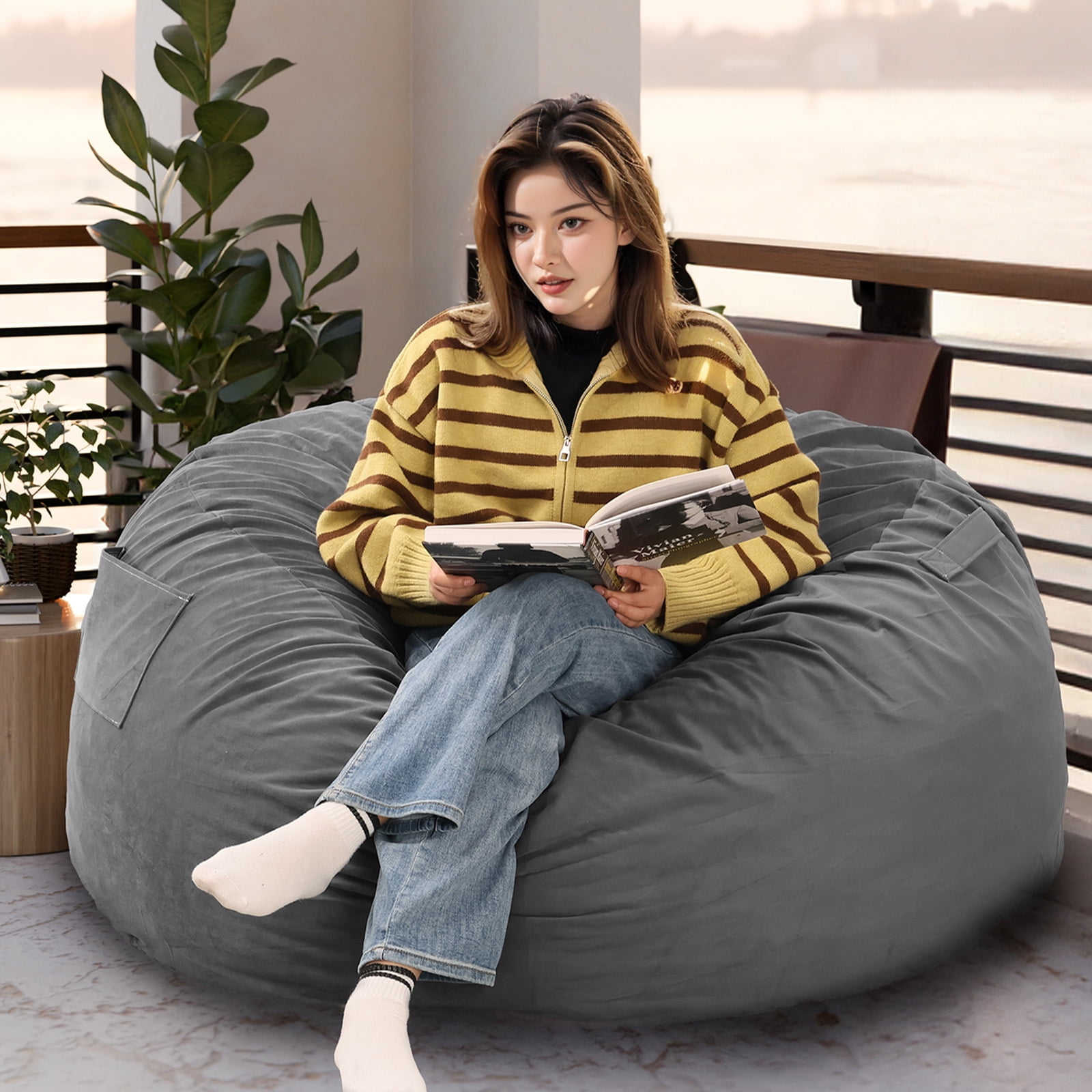 JIOABL 3FT Sofa Bean Bag Chair , Oversized Beanbag for Adults with Soft Removable Cover, Dark Gray