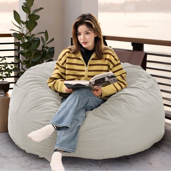 JIOABL 3FT Sofa Bean Bag Chair , Oversized Beanbag for Adults with Soft Removable Cover, Gray