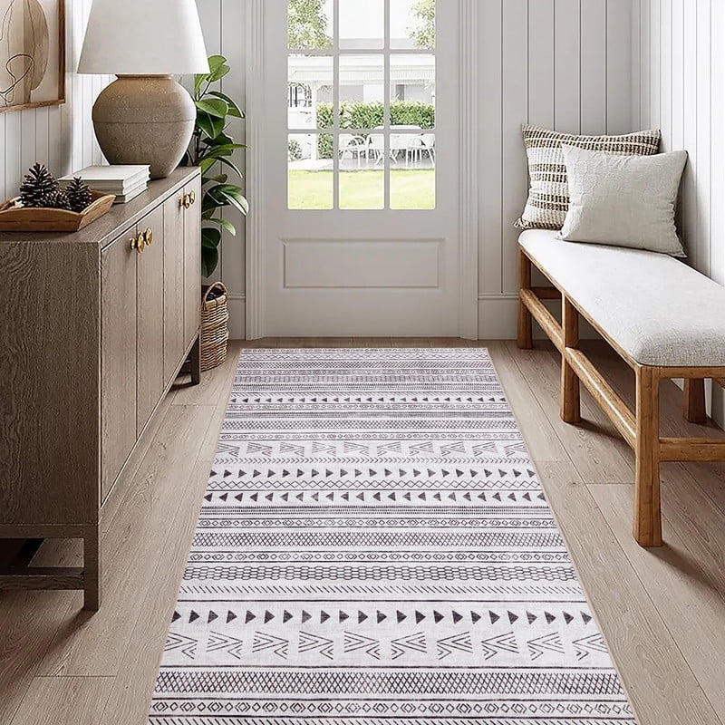 Gianna 3x5 FT Imitation Linen Area Rugs for Living Room, Machine Washable, Low Pile, Ruggable Non-Slip Rug for Bedroom, Dining Room, Geometric Lines