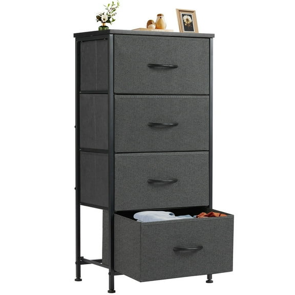 EDX 4 Drawer Fabric Dressers Cabinet, Ideal for Living Room & Bedroom Storage, Grey-1