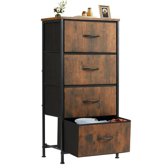 EDX 4 Drawer Fabric Dressers Cabinet, Ideal for Living Room & Bedroom Storage, Rustic Brown-1