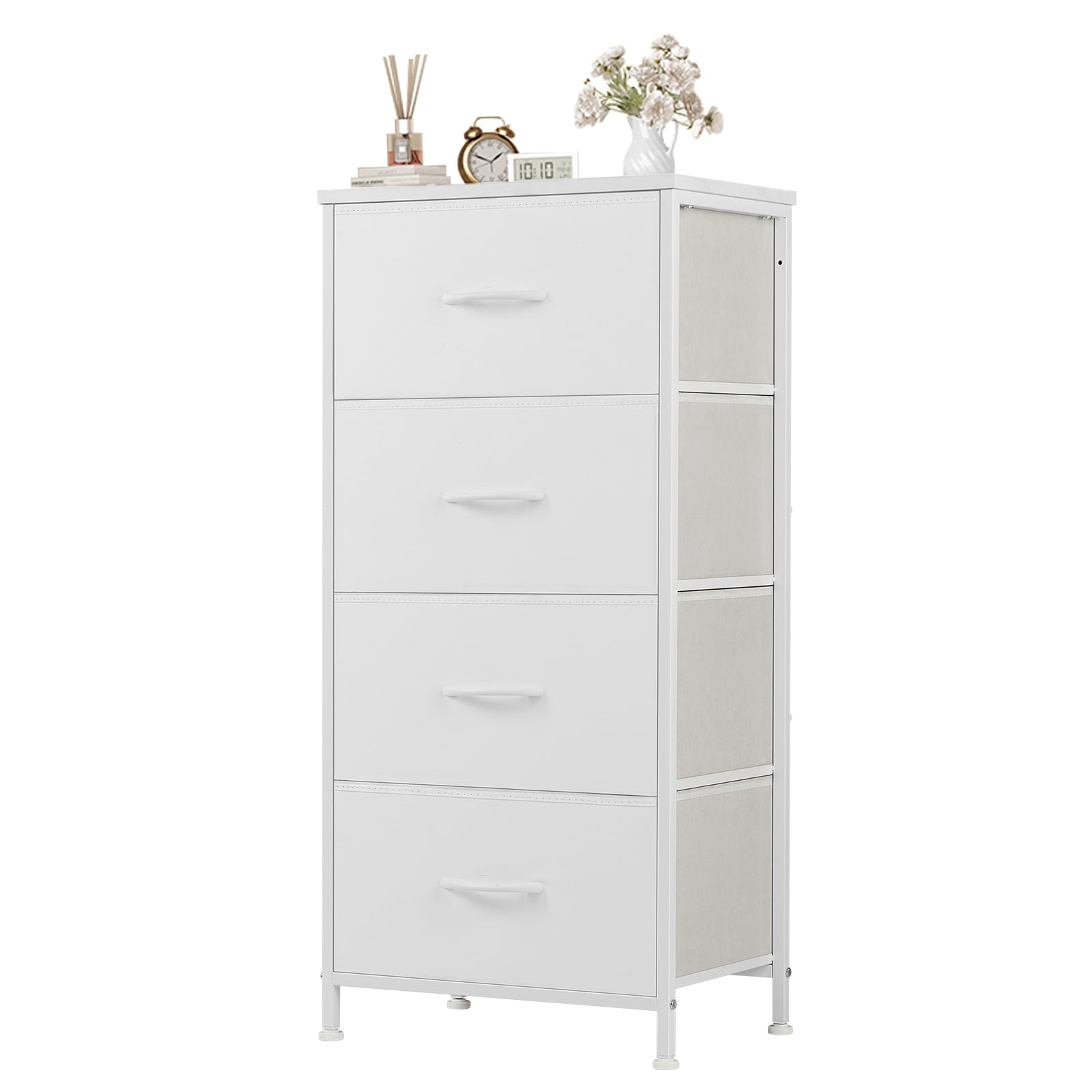 EDX 4 Drawer Fabric Dressers Cabinet, Ideal for Living Room & Bedroom Storage, White