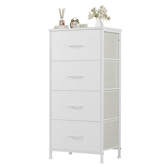 EDX 4 Drawer Fabric Dressers Cabinet, Ideal for Living Room & Bedroom Storage, White