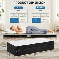 Gianna 4" Full Size Tri-fold Memory Foam Mattress, Foldable Mattress