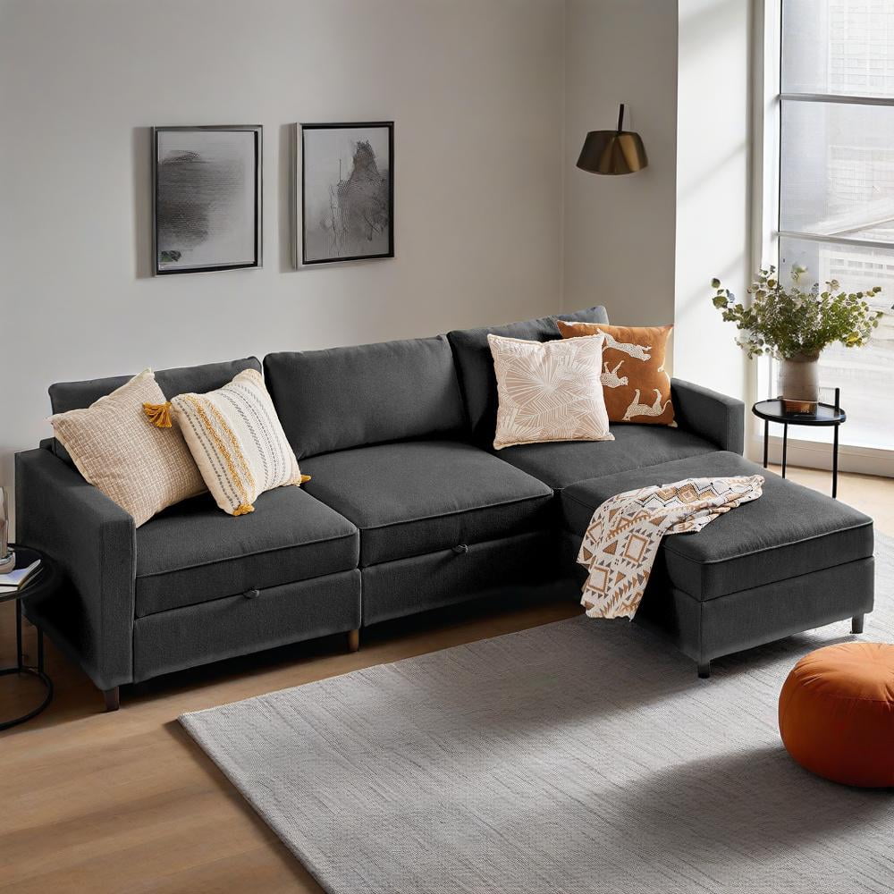Gianna 4-Seat Modular Sectional Sofa: L-Shaped Design with Luxurious Comfort and Hidden Storage for Your Living Room