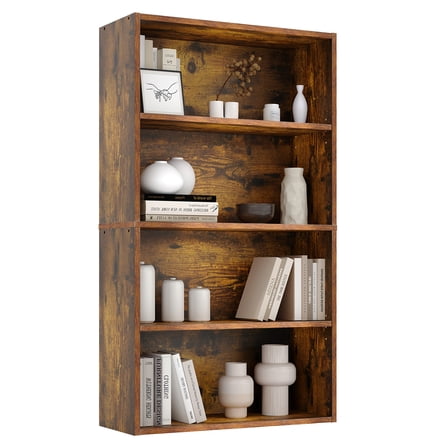 Gianna 4-Tier Bookshelves with Adjustable Shelves, Floor Standing Bookcase for Home & Office Storage, Rustic Brown