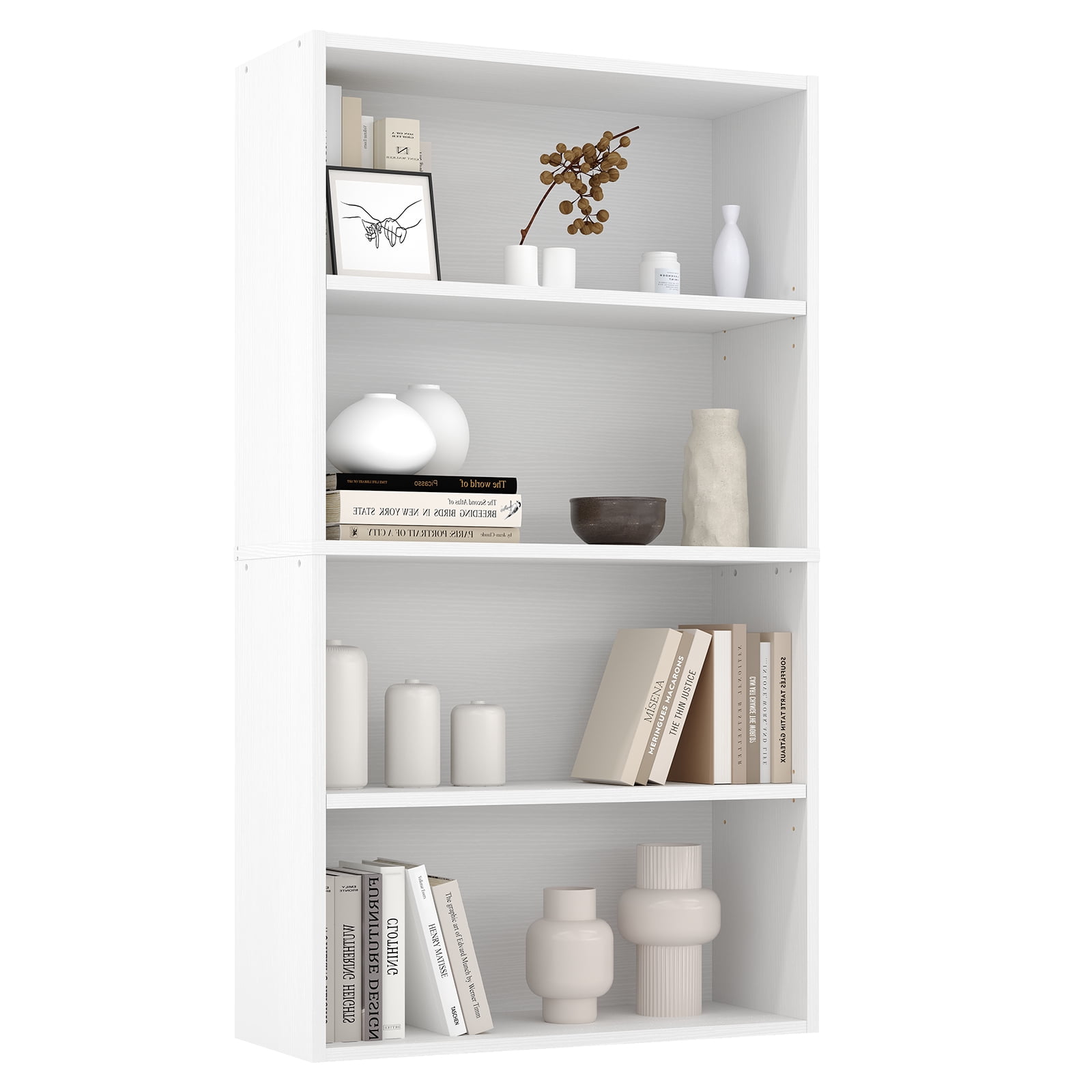Gianna 4-Tier Bookshelves with Adjustable Shelves, Floor Standing Bookcase for Home & Office Storage, White