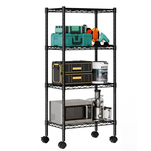 Gianna 4 Tier Heavy Duty Adjustable Wire Shelving with Wheels, Storage Racks for Garage Kitchen Pantry Laundry Office, Easy Assembly, 23"D x 13"W x 48"H
