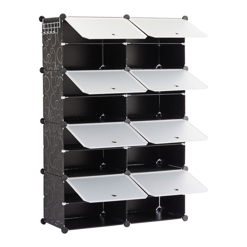 Gianna 4-Tier Shoe Rack with Side Hooks, 32-Pair Capacity Sturdy