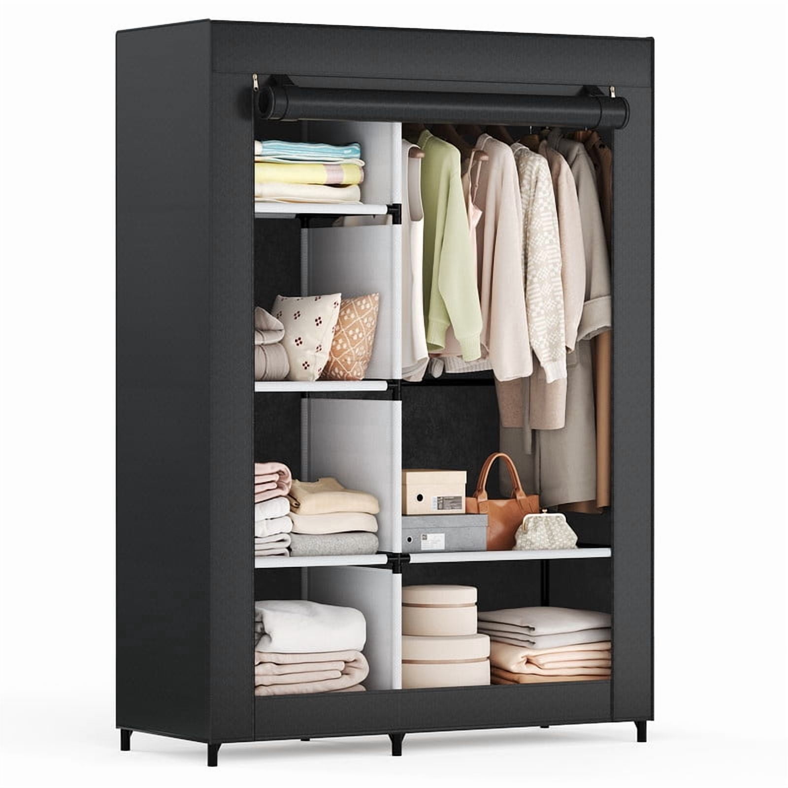 Gianna 40 Inch Hanging Clothes Rack With Fabric Cover, Portable Freestanding Multi-purpose Wardrobe, Black