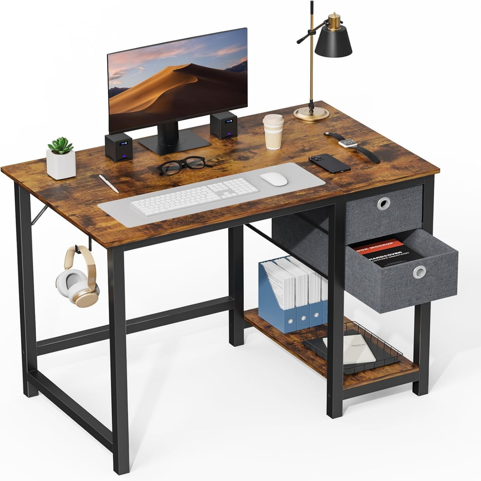 Gianna 40 inch Computer Desk with Storage Drawers, PC Table for Home Office Small Spaces