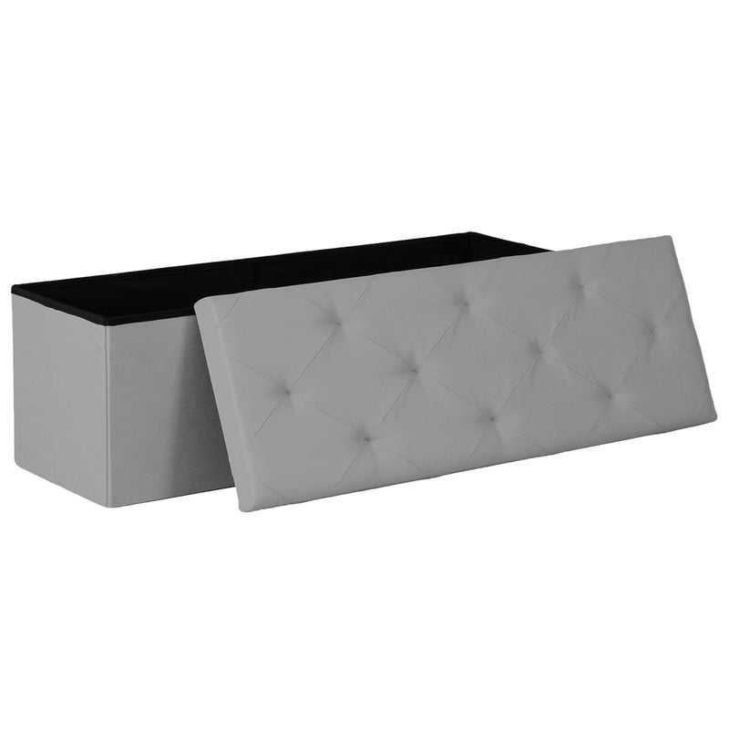 Gianna 43 Inch Folding Ottoman With Storage Bench, Bedside Storage Bench With Leather Top Cover and Cushion, Footrest Suitable for Bedroom, Living Room, Gray