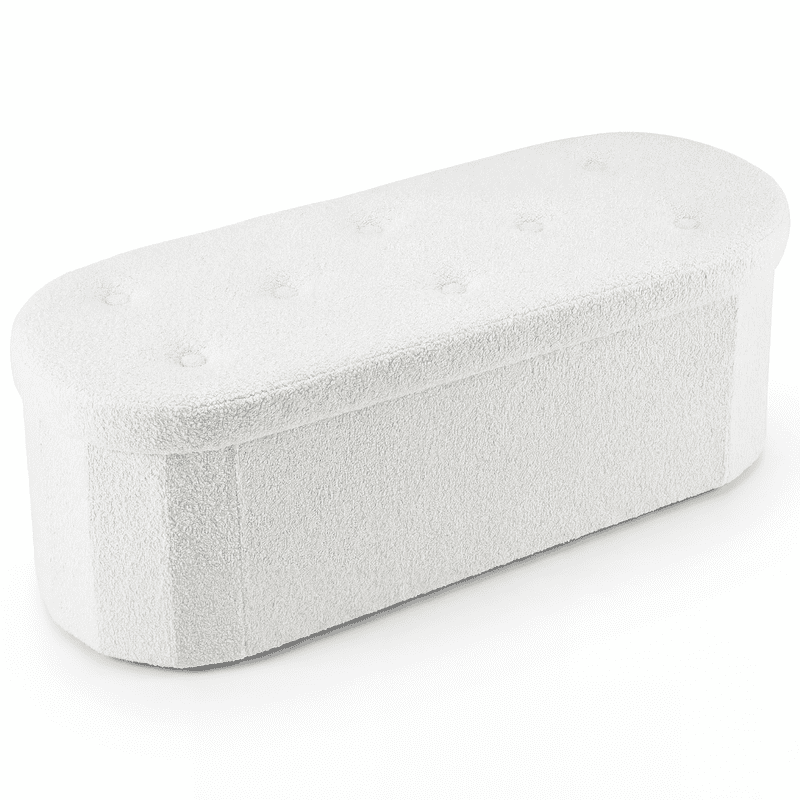 Gianna 43 Inch Ottoman with Storage, Folding Foot Rest for Living Room & Bedroom, Versatile Home Bench, White