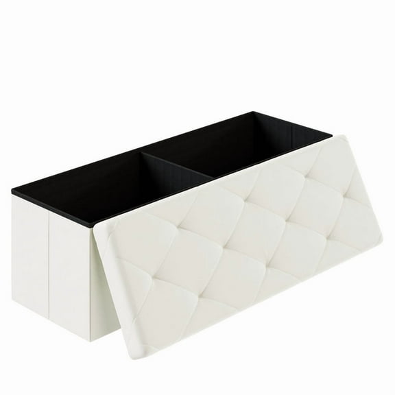 Gianna 43 Inches Folding Ottoman with Storage Bench, Foot Rest Stool, End of Bed Storage Bench Upholstered, Load 660 lbs, for Living Room, Synthetic Leather, Beige