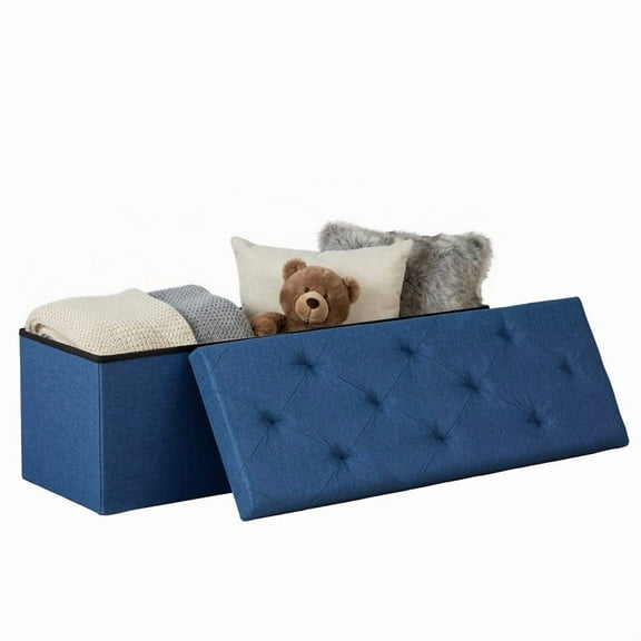 Gianna 43 Inches Folding Storage Ottoman Bench, Storage Chest, Foot Rest Stool, Bedroom Bench with Storage, Blue