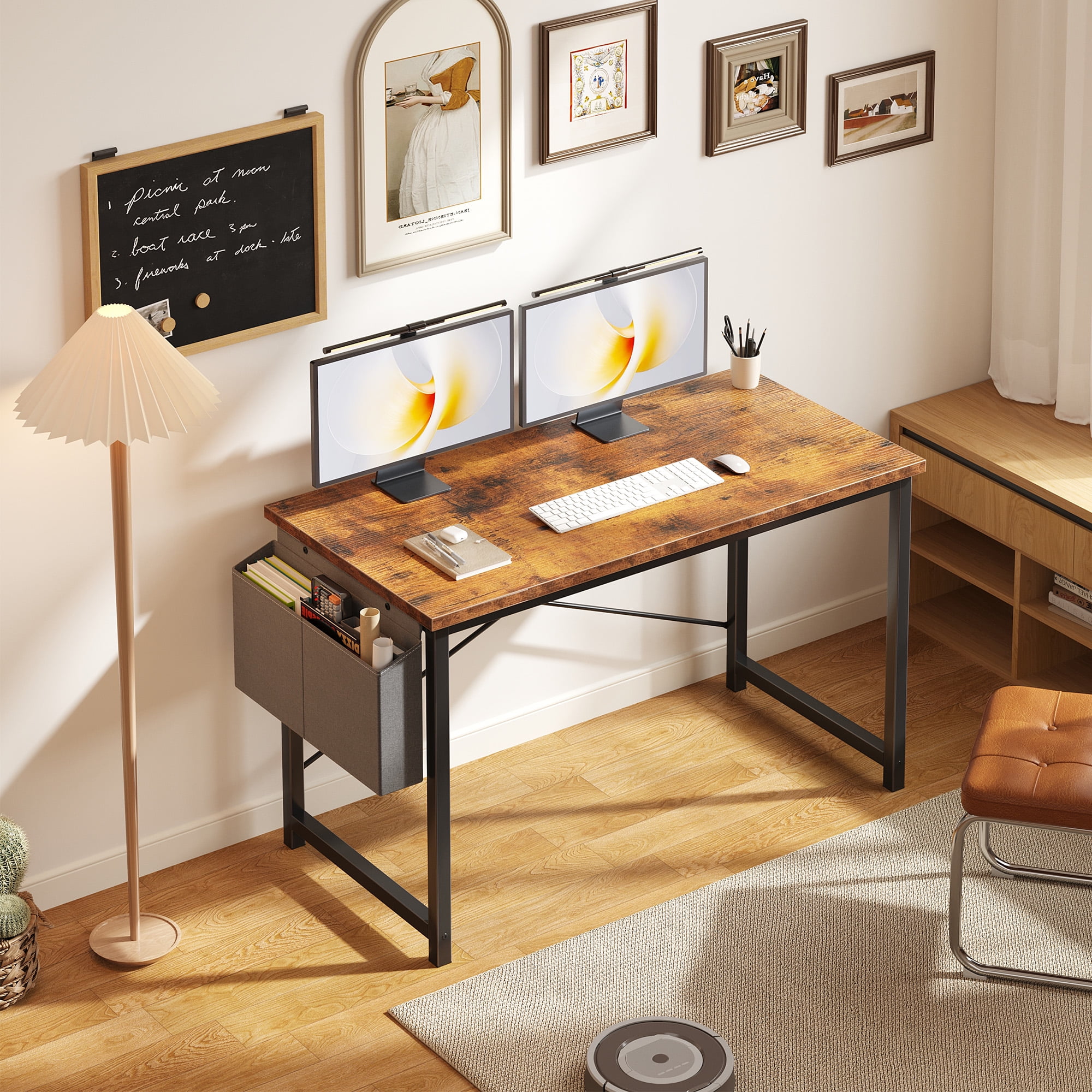 Gianna 47" Computer Desk with Metal Frame, Waterproof Surface and Storage Bag – Perfect for Office Use, Rust Brown