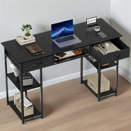 Gianna 48 Inch Desk with 2 Drawers Home Office Computer PC Table, Study Writing Wood Deskboard for Small Spaces,Black