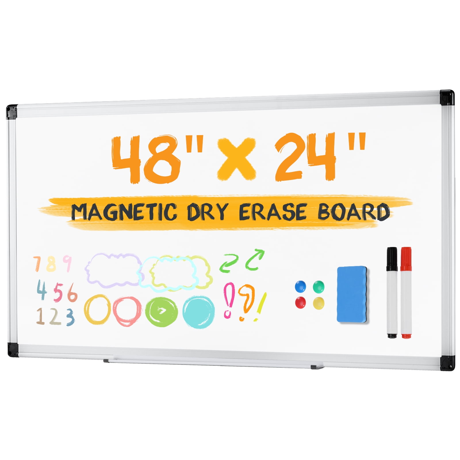 Gianna 48 X 24 inches Magnetic Dry Erase Board with Aluminum Frame, Whiteboard for Home School