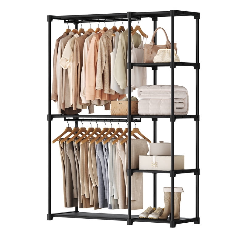 Gianna 49 Inch Hanging Clothes Rack, Portable Freestanding Multi-purpose Storage Rack, Black