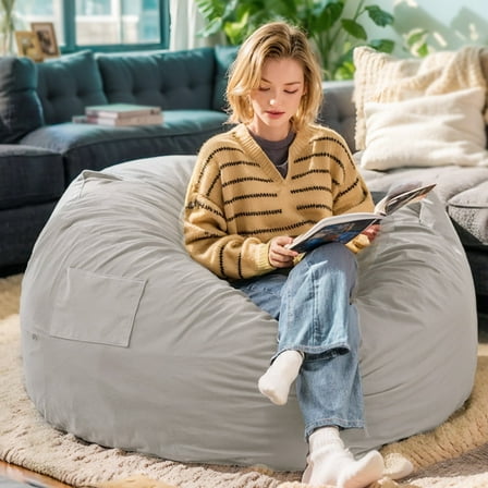 CONCETTA 4ft Sofa Bean Bag Chair , Oversized Beanbag for Adults with Soft Removable Cover, Gray