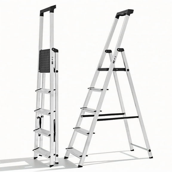 Gianna 5 Step Ladder, 330lbs Folding Step Stool with Anti-Slip Wide Pedal Handrails, Aluminum Stool Ladders, Safety Household Ladder for Home Kitchen Courtyard Outdoor