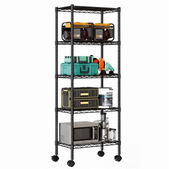 Gianna 5 Tier Heavy Duty Adjustable Wire Shelving with Wheels, Storage Racks for Garage Kitchen Pantry Laundry Office, Easy Assembly, 23"D x 13"W x 60"H