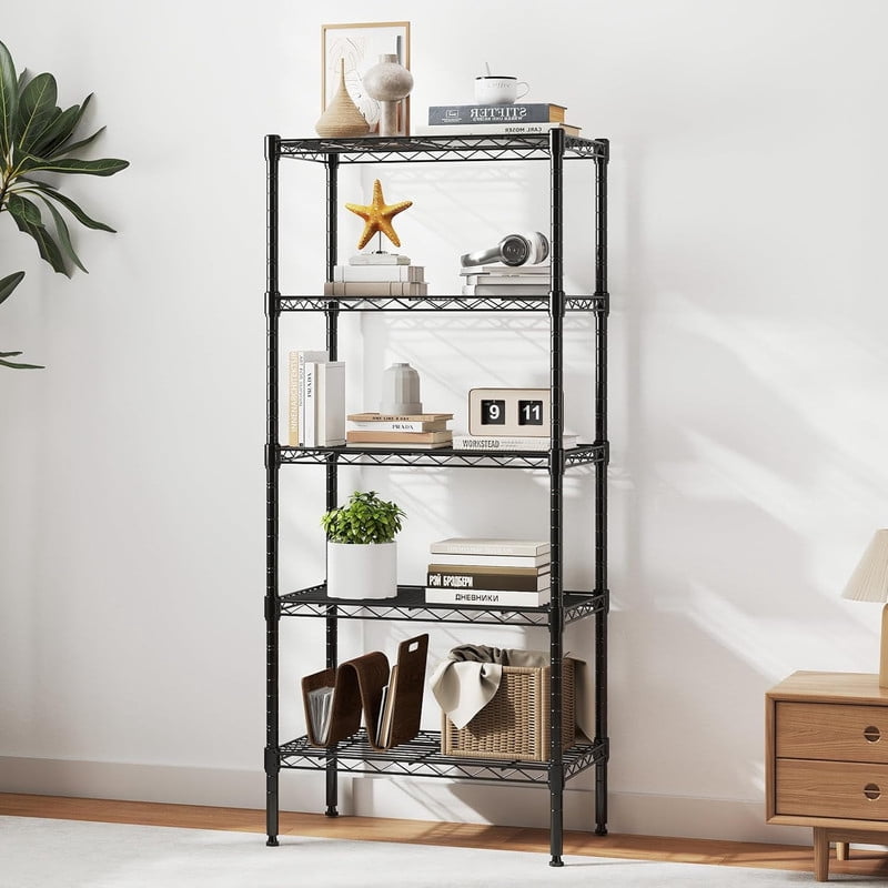 Gianna 5-Tier Metal Wire Storage Shelves, Adjustable Standing Storage Rack Shelf, Heavy Duty Steel Shelving Unit Organizers for Kitchen Bathroom Pantry Garage, 23.3" W×13.4" D×60" H, Black