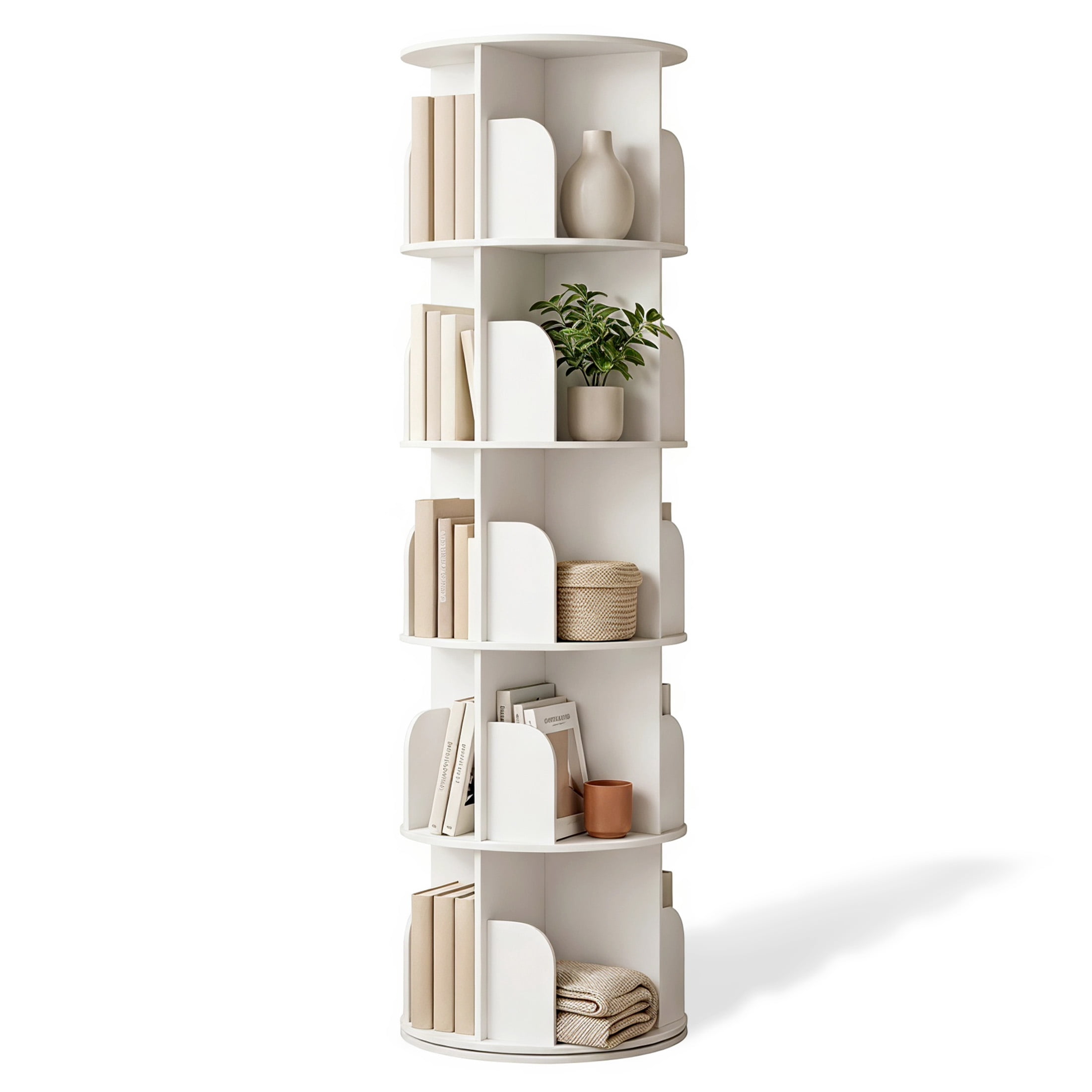 Gianna 5 Tier Rotating Bookshelf, 360 Display Floor Standing Bookcase Storage Rack, White