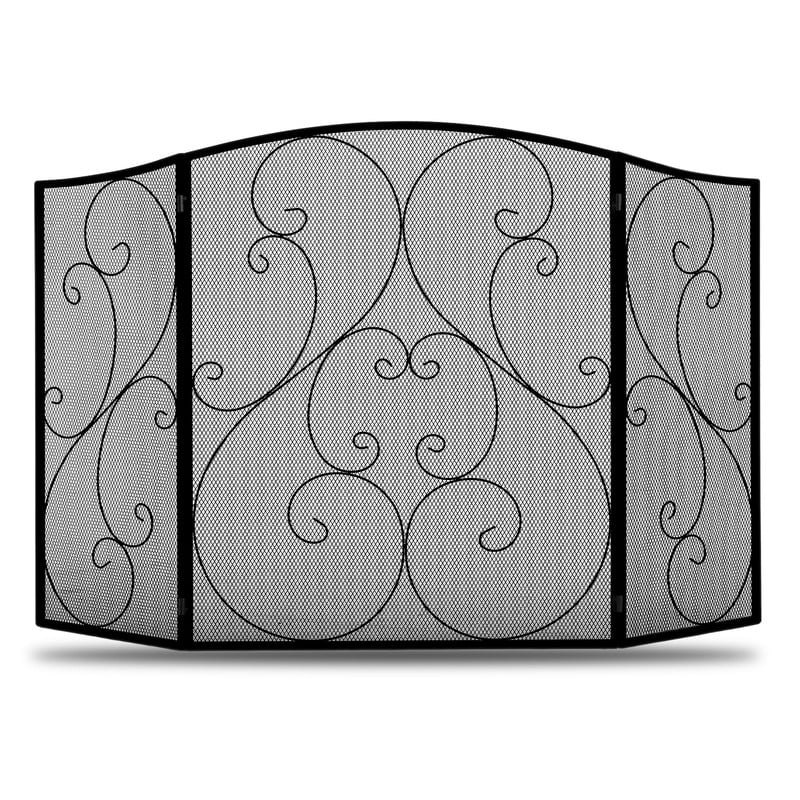 Gianna 51" Fireplace Screen with Hinged Doors, 3 Panel Spark Guard Cover, 30.7" H Wrought Iron Metal Safety Gate for Fireplace and Living Room, Black