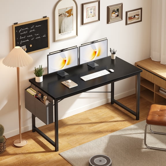 Gianna 55" Computer Desk with Metal Frame, Waterproof Surface and Storage Bag – Perfect for Office Use, Black