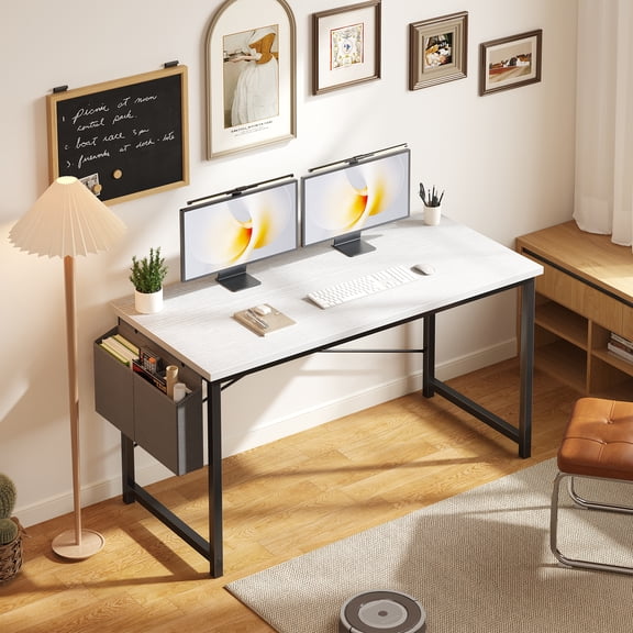 Gianna 55" Computer Desk with Metal Frame, Waterproof Surface and Storage Bag – Perfect for Office Use, White