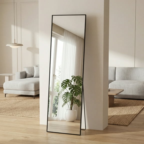 Gianna 56"x15" Full-Length Mirror with Aluminum Alloy Frame, Standing Design for Bedroom, Black