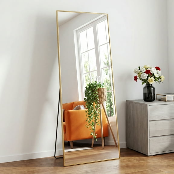 Gianna 56"x21" High-Quality Full Length Mirror, Aluminum Alloy Frame Ensures Stability, Standing Design for Bedroom, Gold