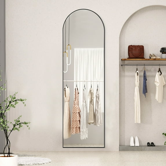 Gianna 58"x19" Arched High-Quality Full Length Mirror, Aluminum Alloy Frame Ensures Stability, Standing Design for Bedroom, Black