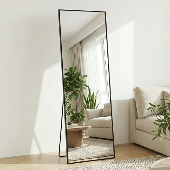 Gianna 58"x19" Full-Length Mirror with Aluminum Alloy Frame, Standing Design for Bedroom, Black