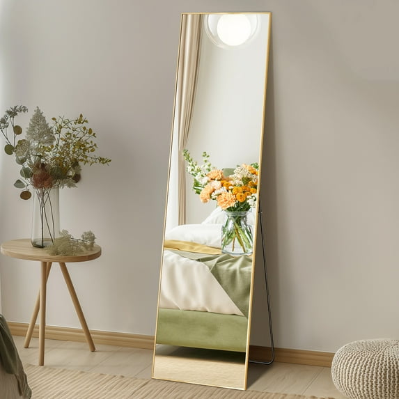 Gianna 59"x16" Full-Length Mirror with Aluminum Alloy Frame, Standing Design for Bedroom, Gold