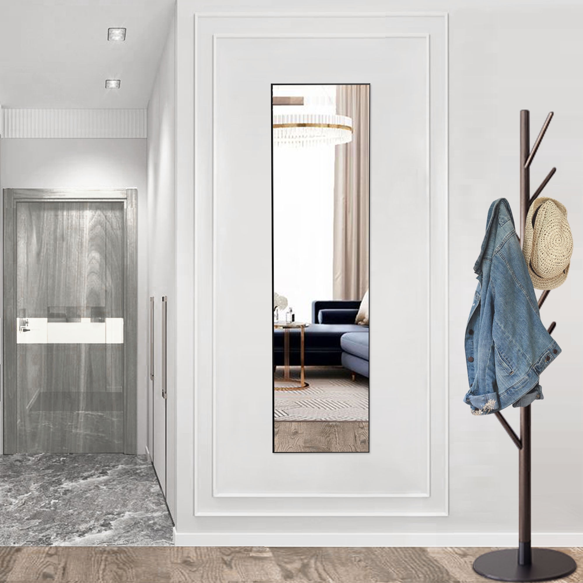 Gianna 59"x16" Full Length Rectangular Mirror Wall or Leaning Aluminum Alloy Frame with Stand Black