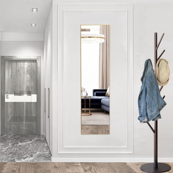 Gianna 59"x16" Full Length Rectangular Mirror Wall or Leaning Aluminum Alloy Frame with Stand Gold