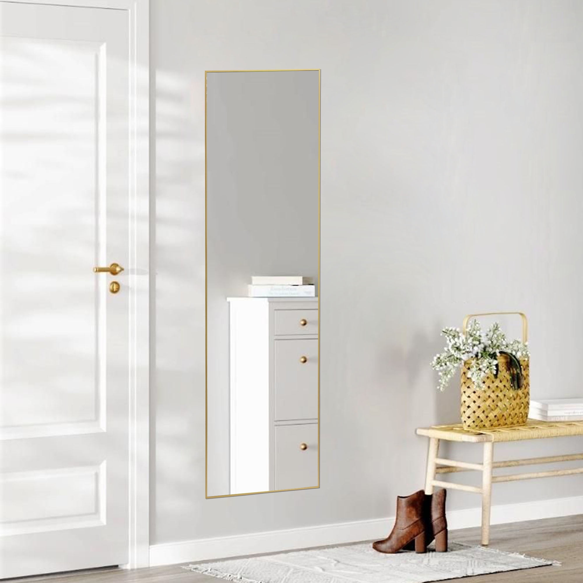 JOINSUN 59"x16" Gold Full-Length Mirror with Aluminum Alloy Frame & Adjustable Stand, Wall or Leaning Mount for Bedroom, Living Room
