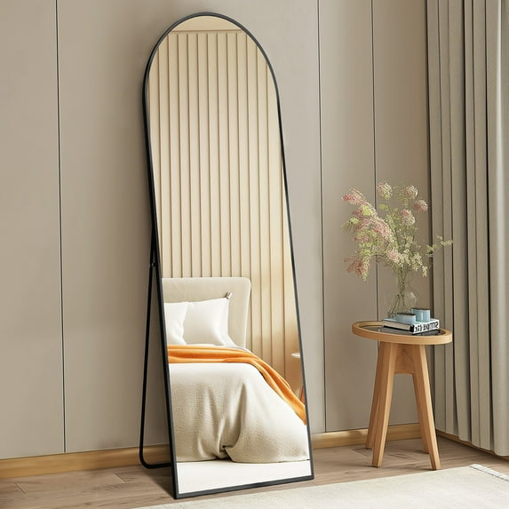 Gianna 59"x16" High-Quality Arched Full Length Mirror, Aluminum Alloy Frame Ensures Stability, Standing Design for Bedroom, Black