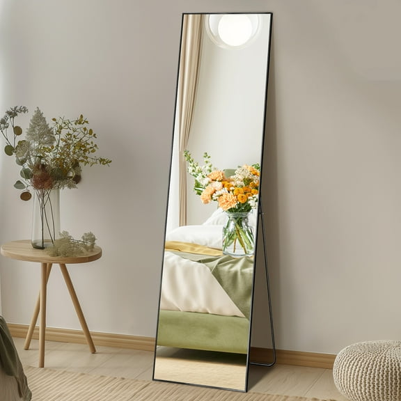 Gianna 59"x16" High-Quality Full Length Mirror, Aluminum Alloy Frame Ensures Stability, Standing Design for Bedroom, Black