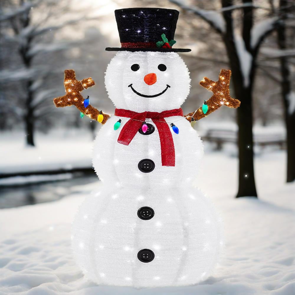 Gianna 5FT Lighted Pop-Up Snowman with 200 LED Lights, Hat and Scarf, Large Outdoor Christmas Holiday Decoration, Multicolored