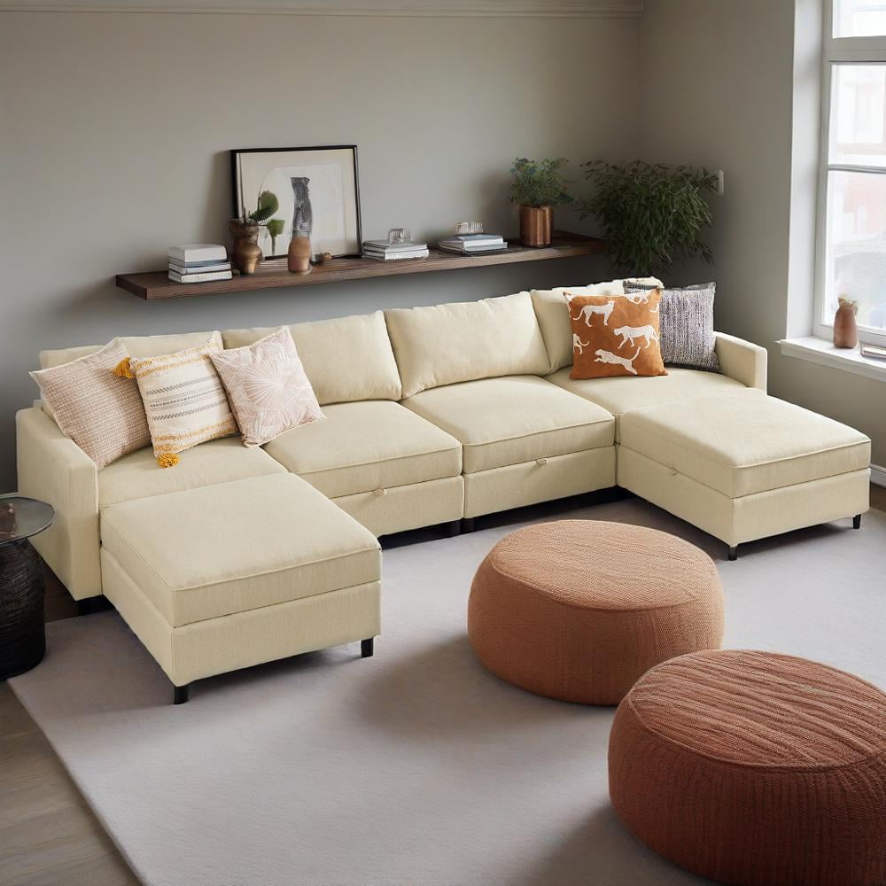 Gianna 6-Seat Modular Sectional Sofa: L-Shaped Design with Luxurious Comfort and Hidden Storage for Your Living Room