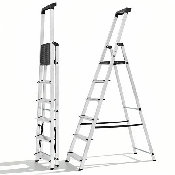Gianna 6 Step Ladder, 330lbs Folding Step Stool with Anti-Slip Wide Pedal Handrails, Aluminum Stool Ladders, Safety Household Ladder for Home Kitchen Courtyard Outdoor