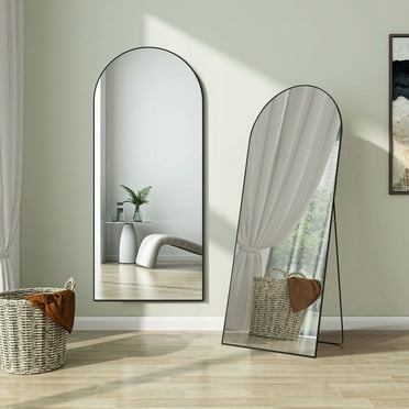 CONCETTA 64"x21" Arched Full Length Mirror with Stand Aluminum Frame Floor Mirror for Bedroom,Black