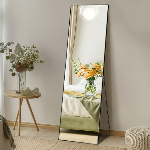 Gianna 64"x21" High-Quality Full Length Mirror, Aluminum Alloy Frame Ensures Stability, Standing Design for Bedroom, Black