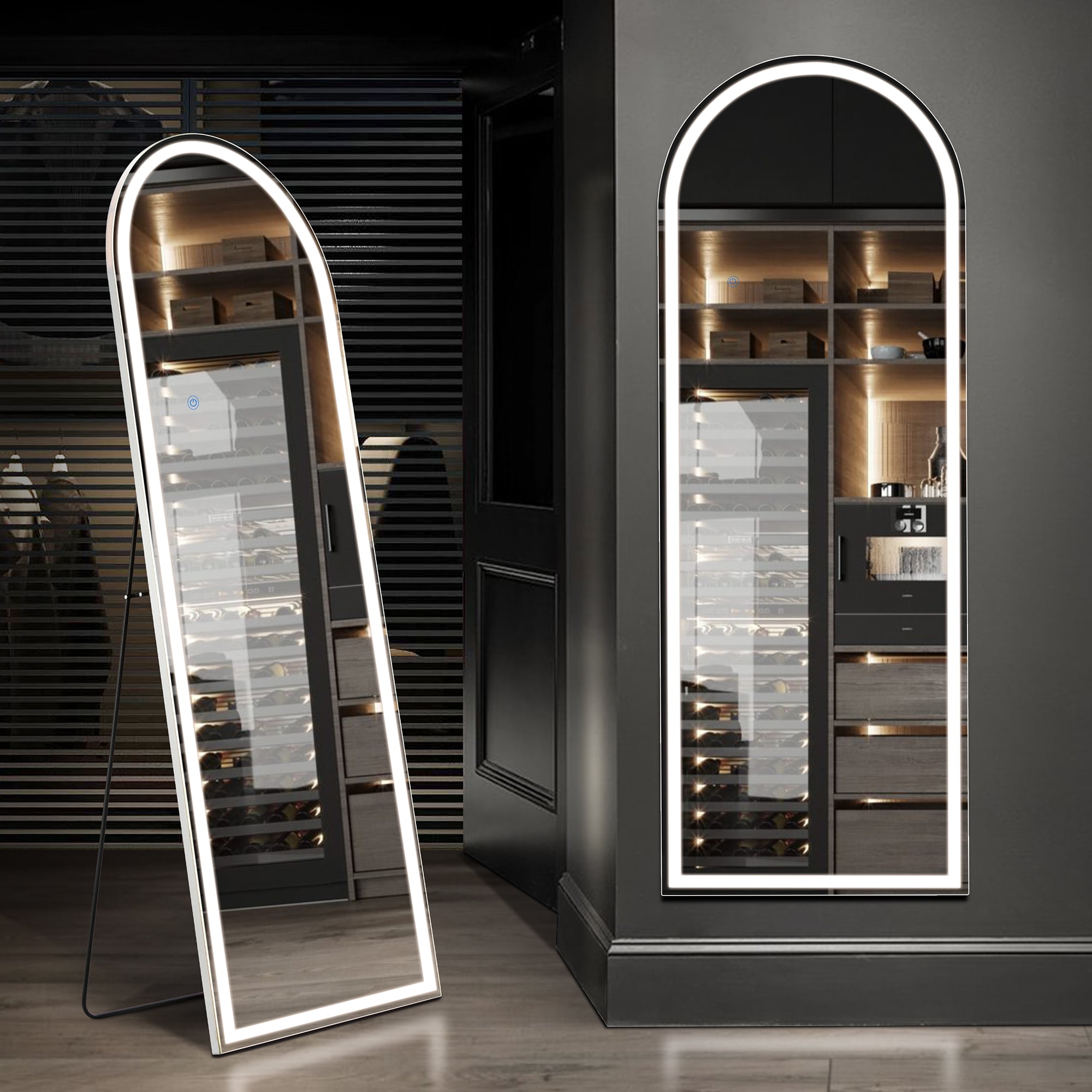 Gianna 64"x21" LED Arched Full Length Mirror with Aluminum Frame Polished Glass for Outdoor Bedroom Living Room