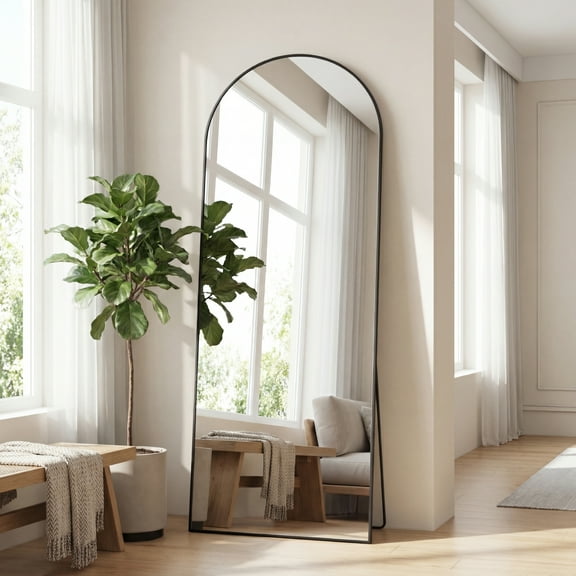 Gianna 65"x24" Arched High-Quality Full Length Mirror, Aluminum Alloy Frame Ensures Stability, Standing Design for Bedroom, Black