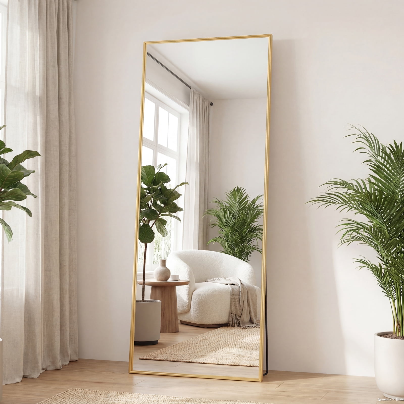 Gianna 65"x24" Full-Length Mirror with Aluminum Alloy Frame, Standing Design for Bedroom, Gold